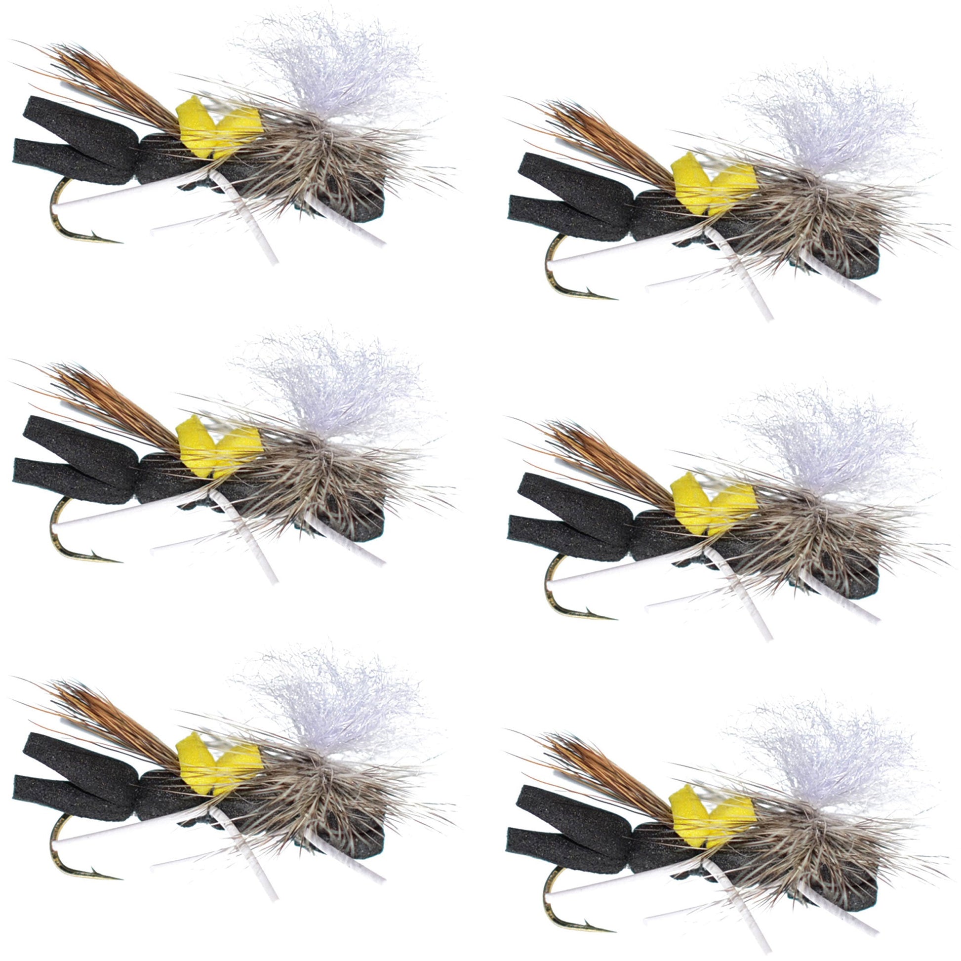 Chernobyl Ant Black & Yellow Foam Top - 6 Size 10 Grasshopper Flies - Korvel