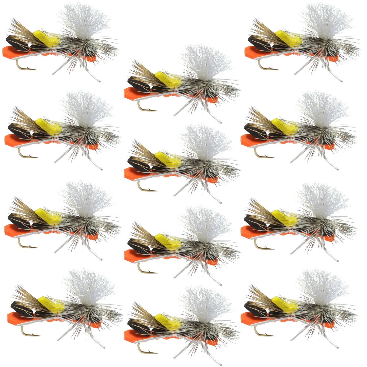 Chernobyl Ant Black & Orange Foam Grasshopper Flies - 12 Pack Size 10 - Korvel