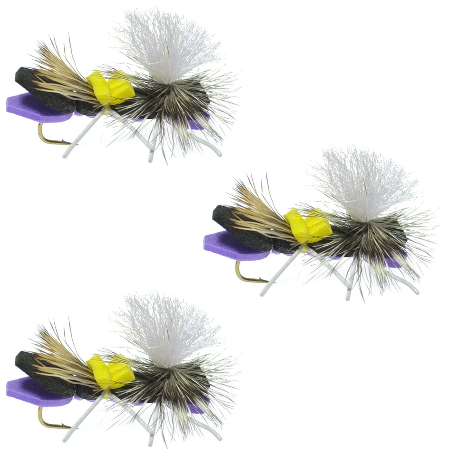 3-Pack Ant Purple Foam Grasshopper Flies - Size 10 for Trout & Bass - Korvel