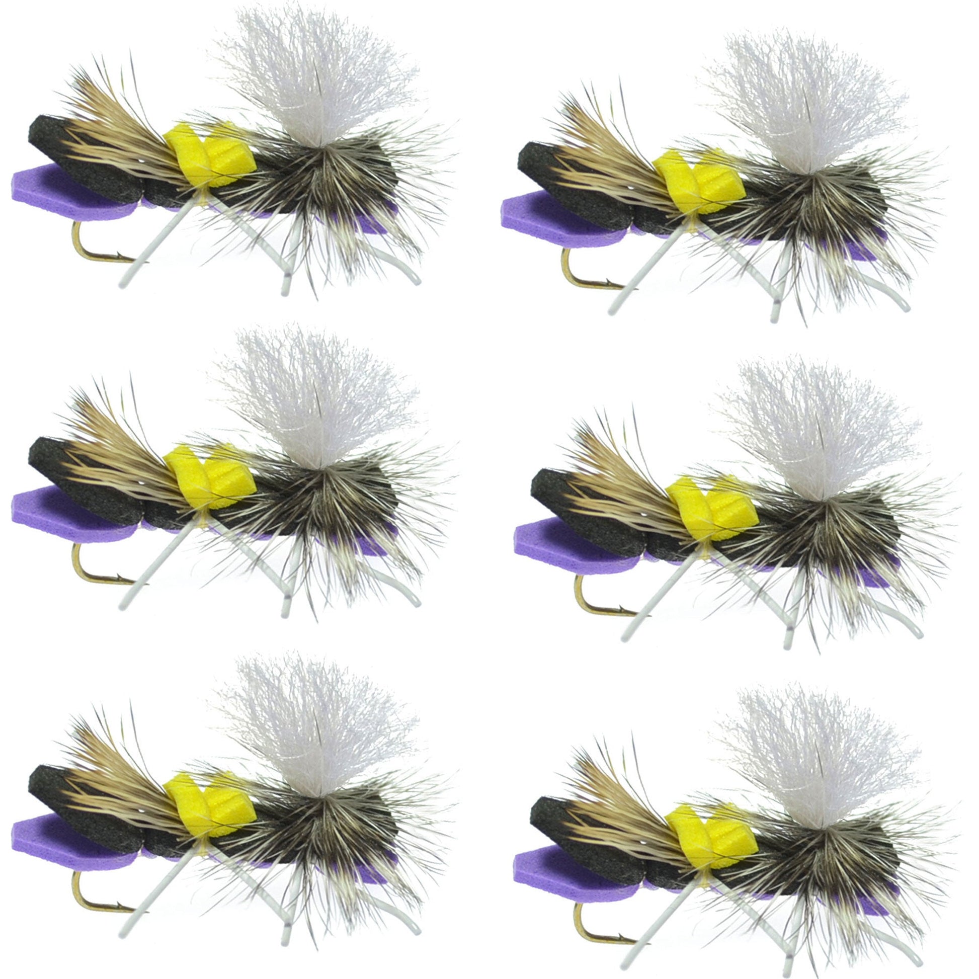 Chernobyl Ant Purple Foam Grasshopper Flies - 6 Pack, Size 10 - Korvel
