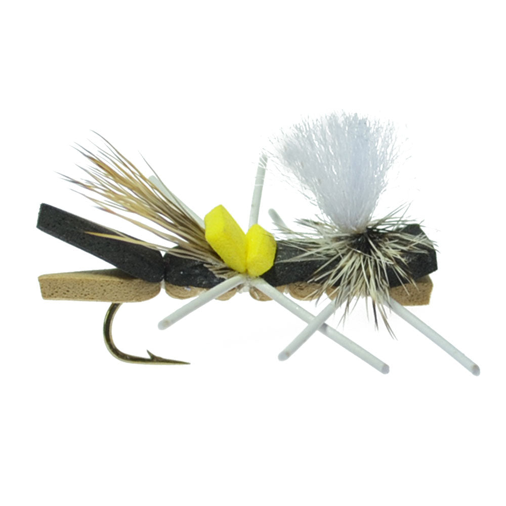Chernobyl Ant Black Tan Foam Grasshopper Flies - 12 Pack, Size 10 - Korvel
