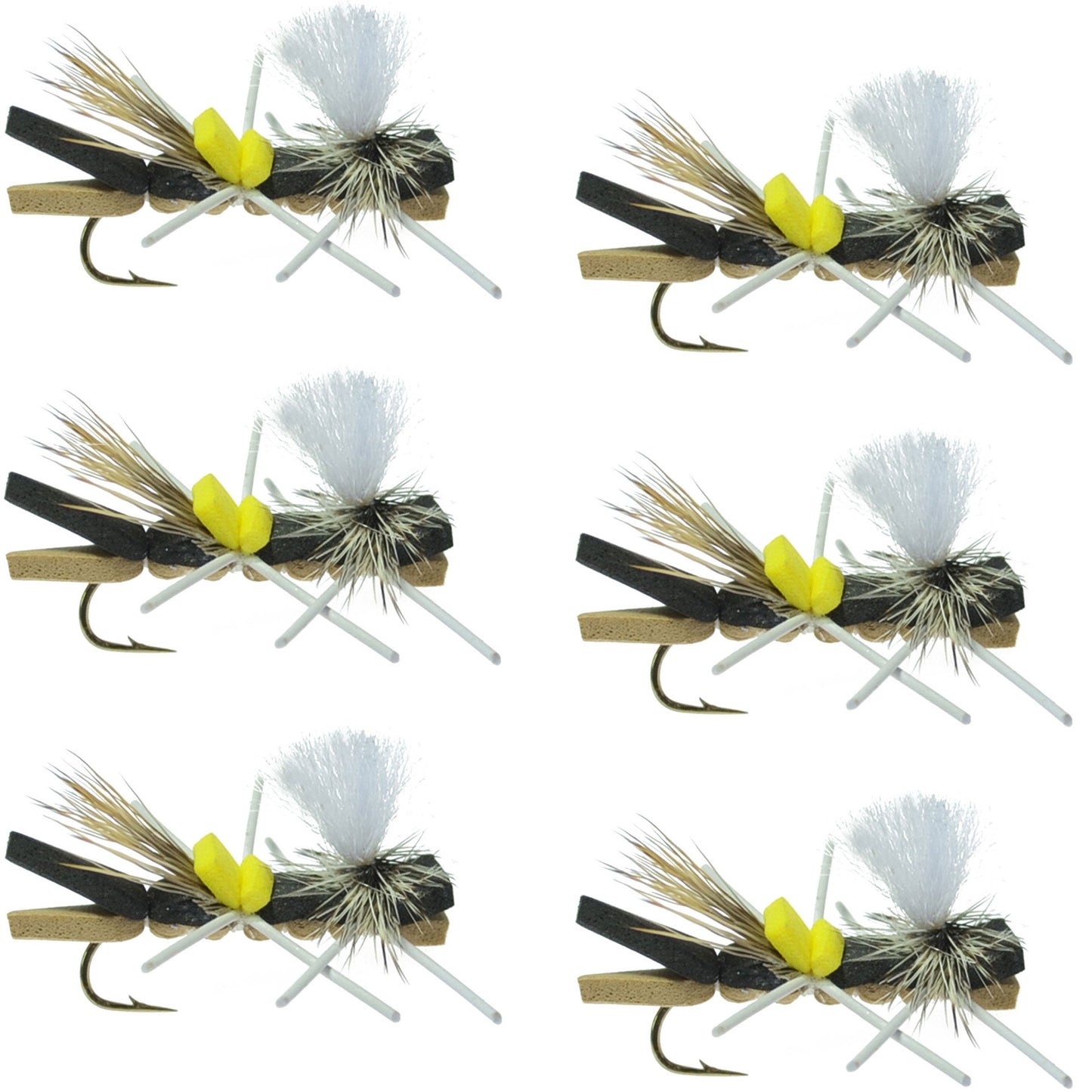 Chernobyl Ant Black Tan Foam Grasshopper Flies - Size 10 (Pack of 6) - Korvel