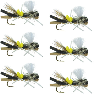 Chernobyl Ant Black Tan Foam Grasshopper Flies - Size 10 (Pack of 6) - Korvel