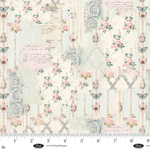 Tela de algodón floral ecru Parisian Snippets - 44"/45" por yarda
