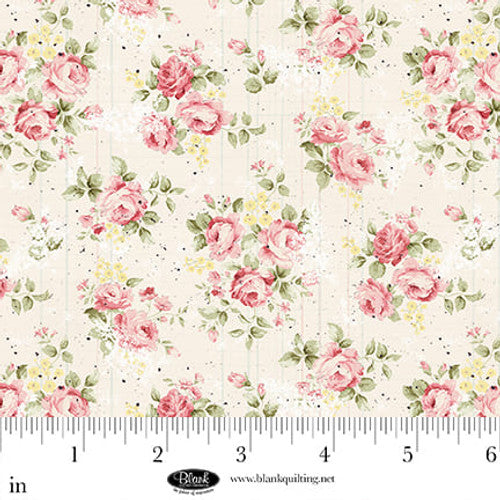 Parisian Snippets Ecru Roses Cotton Fabric - 44"/45" Per Yard