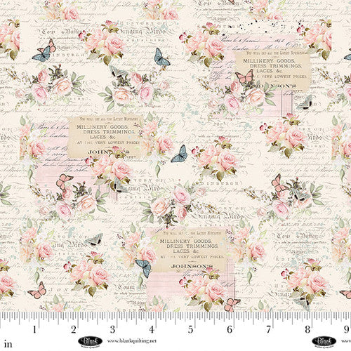 Tissu en coton Ecru Roses Digital Parisian Snippets - 44"/45" par yard