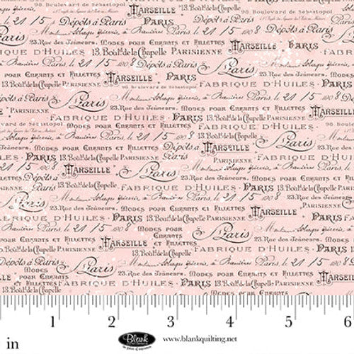 Parisian Snippets Digital Pink Script Cotton Fabric - 44"/45" Per Yard