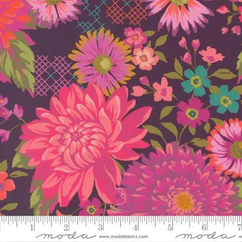 Parlor Happy Blooms Plum Cotton Fabric - 44"/45" Per Yard