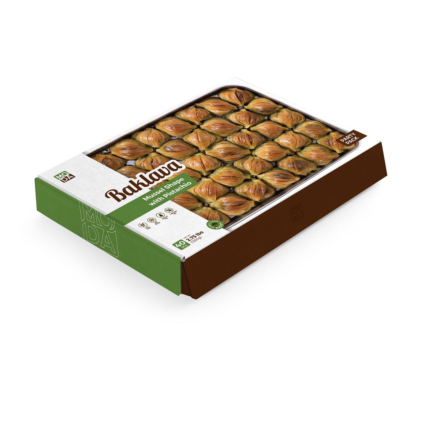 Moda Baklava – Forma de mejillón con pistacho, paquete para fiestas, 40 piezas, 1250 g