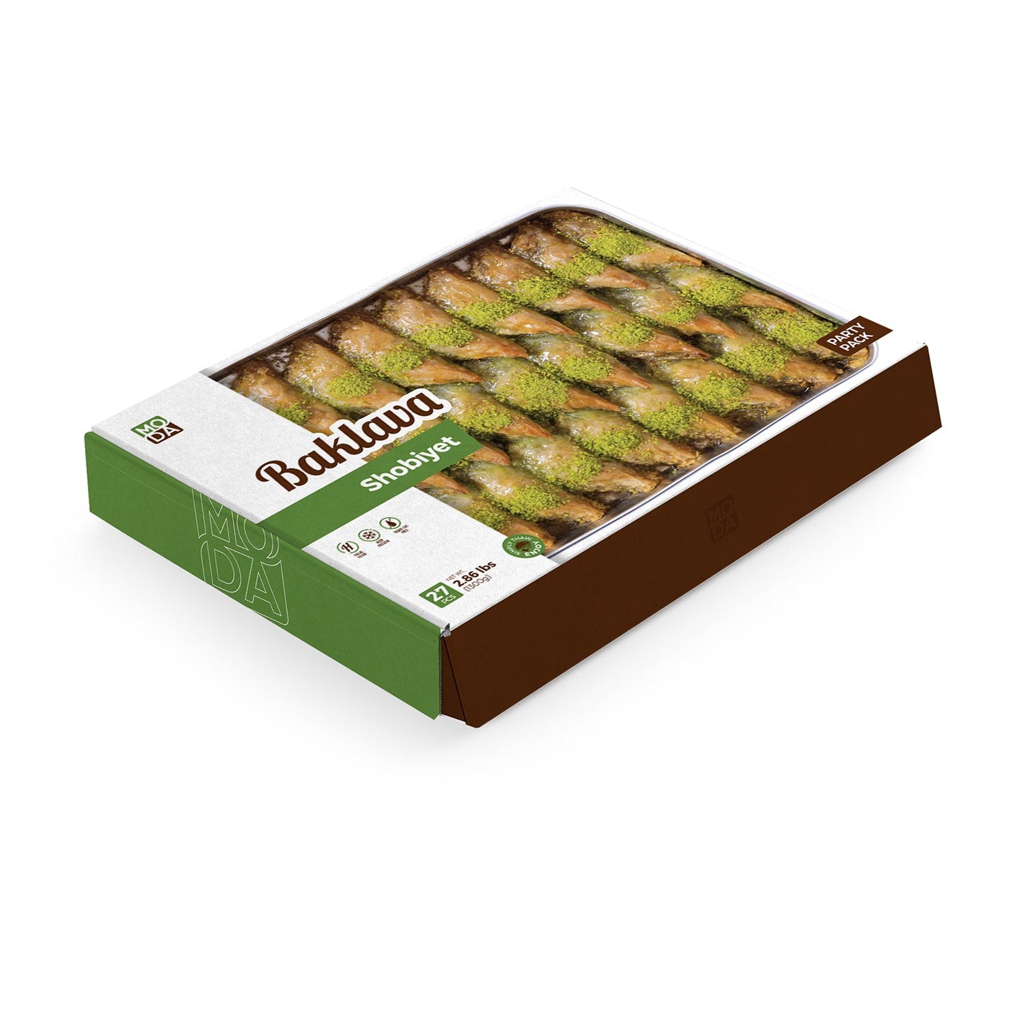 Baklava de Moda – Shobiyet con pistacho, paquete para fiestas, 27 piezas, 1300 g