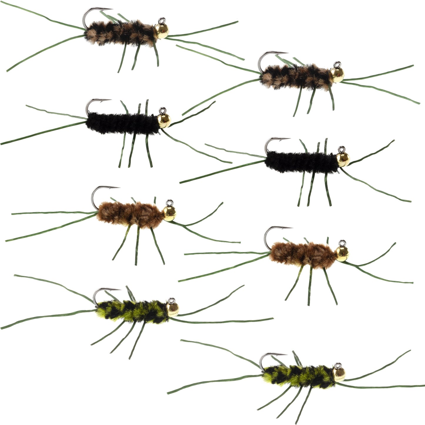 Premium Tungsten Bead Pat's Rubber Legs Euro Nymph Fly Assortment - 8 Size 10 Flies - Korvel