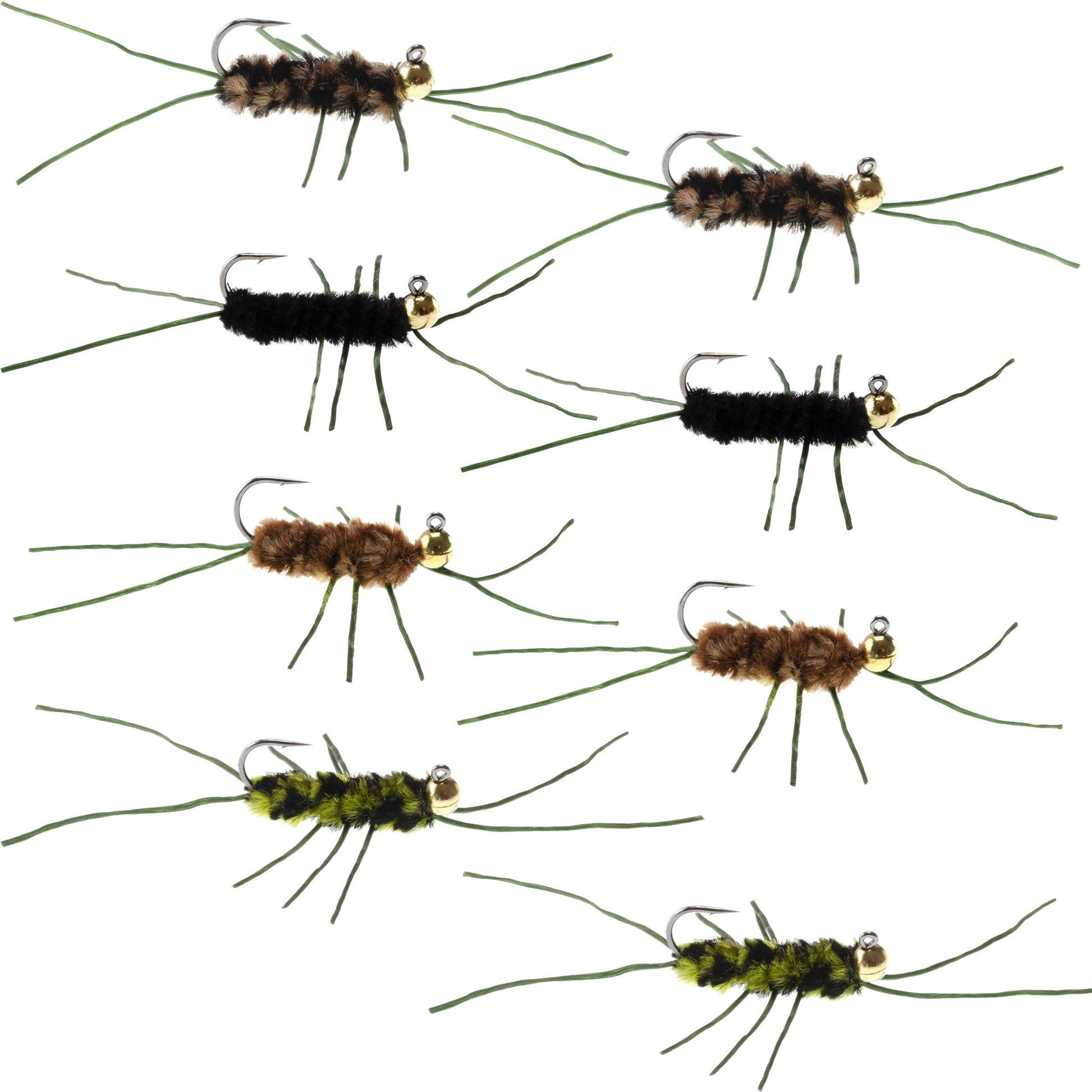 Premium Tungsten Bead Pat's Rubber Legs Euro Nymph Fly Assortment - 8 Size 10 Flies - Korvel