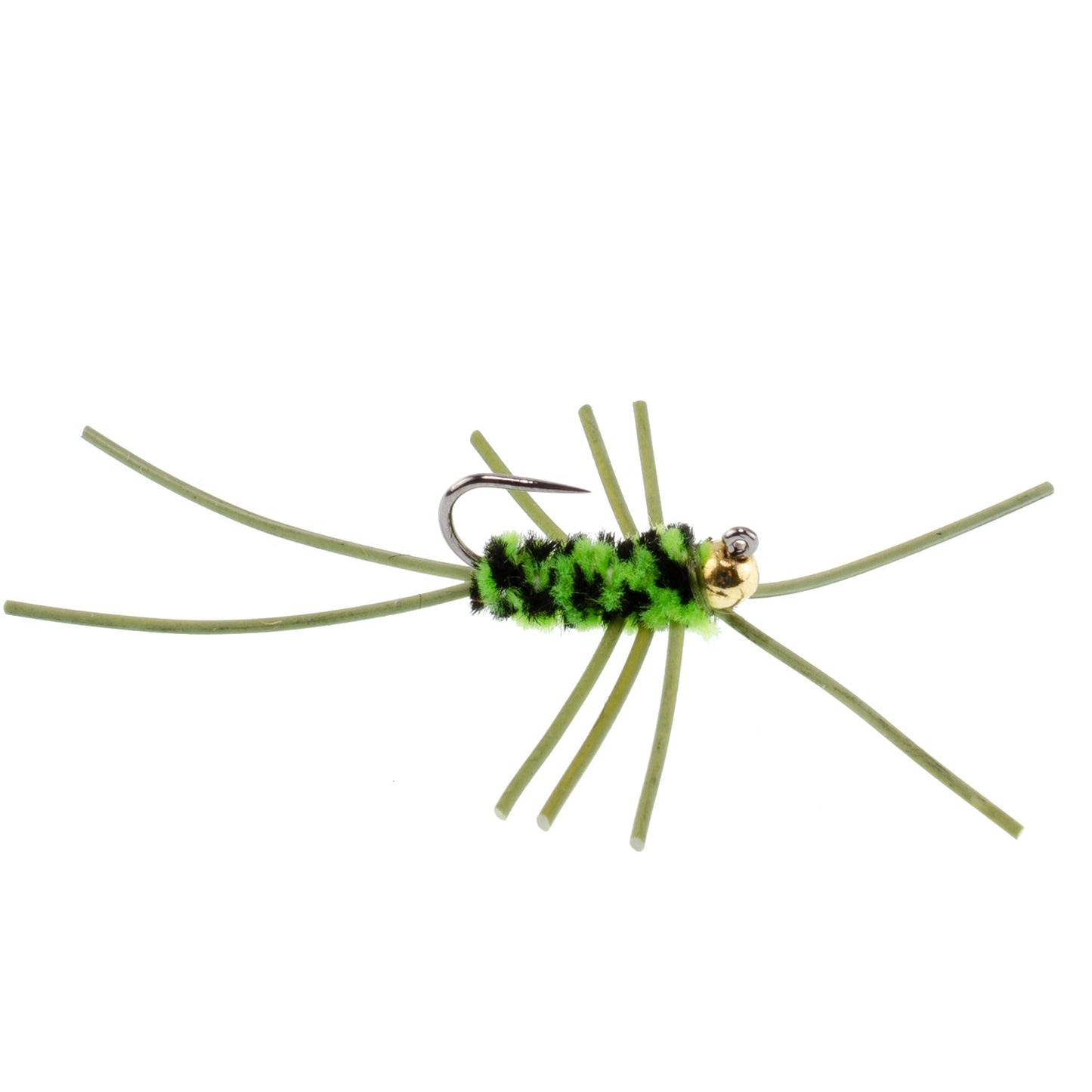 Premium Tungsten Bead Barbless Pat's Rubber Legs Nymph - Black/Chartreuse - Set of 6, Size 10 - Korvel