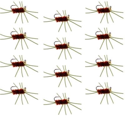 Premium Barbless Pat's Rubber Legs Tungsten Bead Nymphs - 12 Pack Size 10 - Korvel