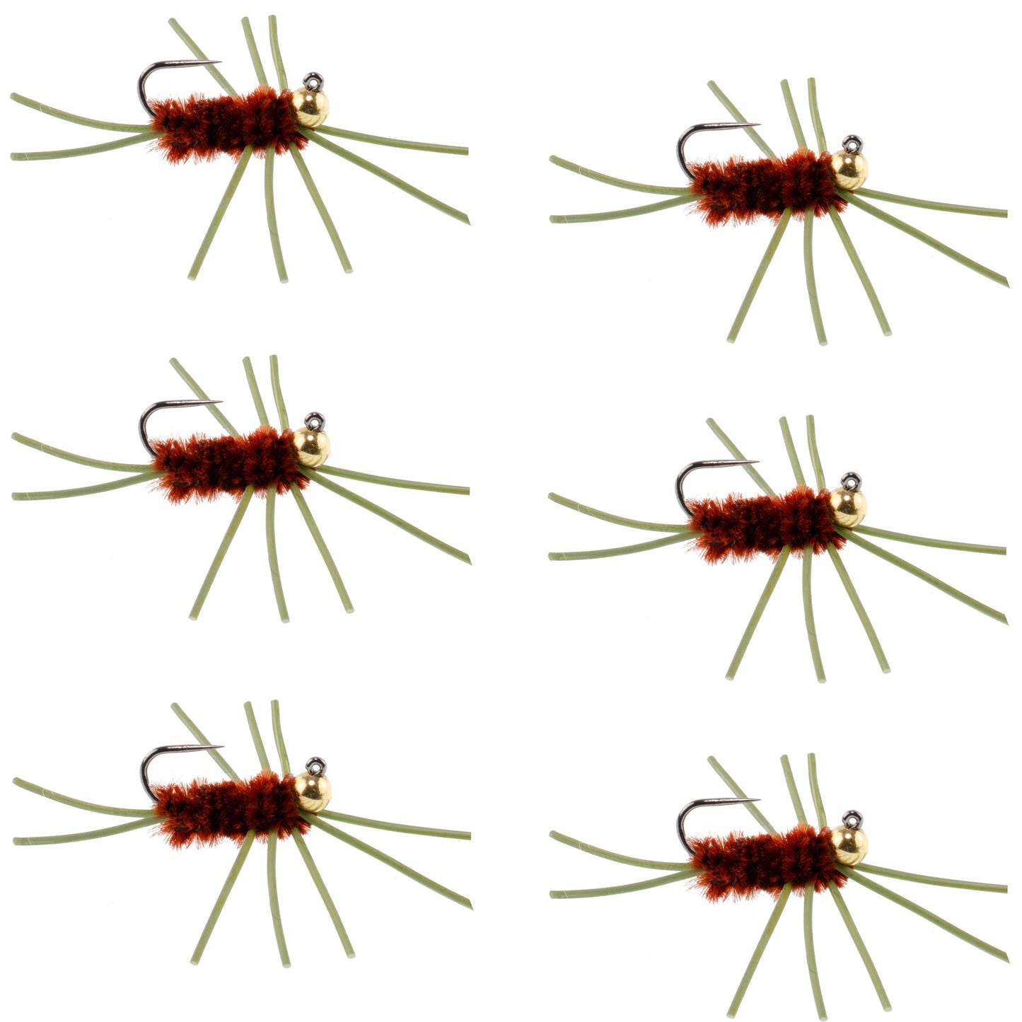 Premium Barbless Pat's Rubber Legs Tungsten Bead Nymphs - Set of 6 Size 10 Flies - Korvel