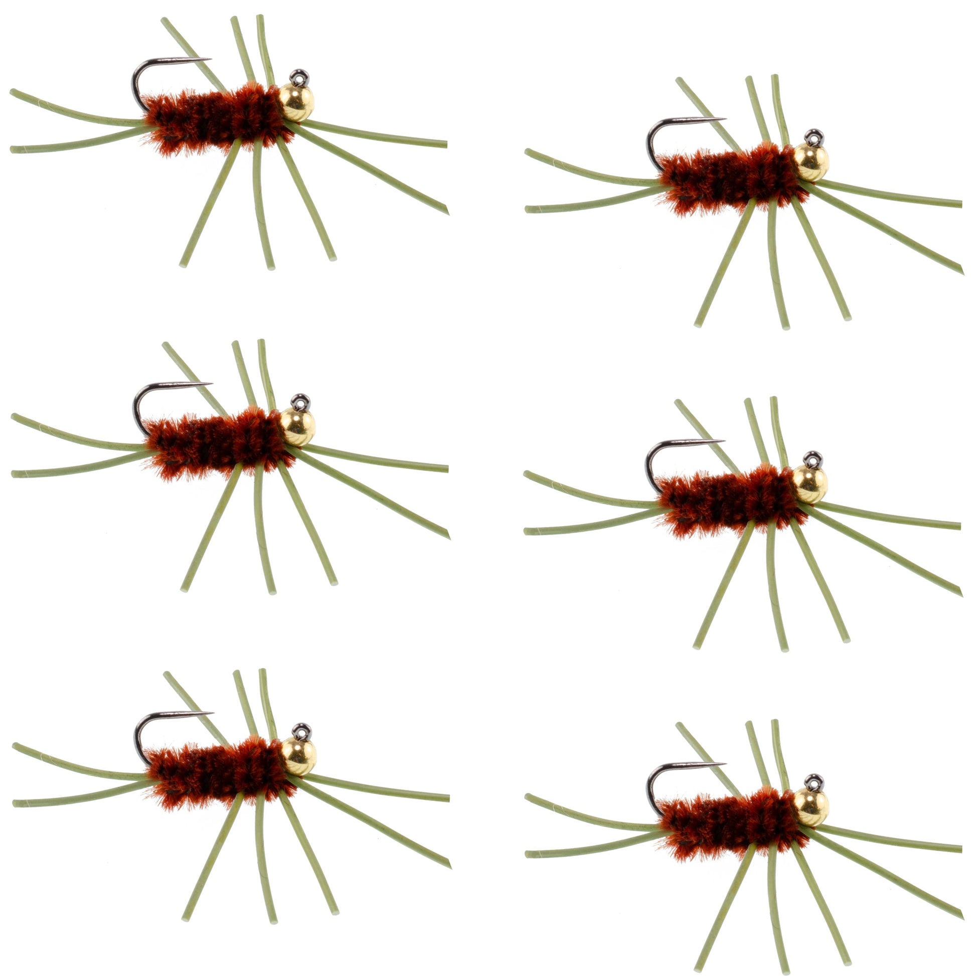 Premium Barbless Pat's Rubber Legs Tungsten Bead Nymphs - Set of 6 Size 10 Flies - Korvel