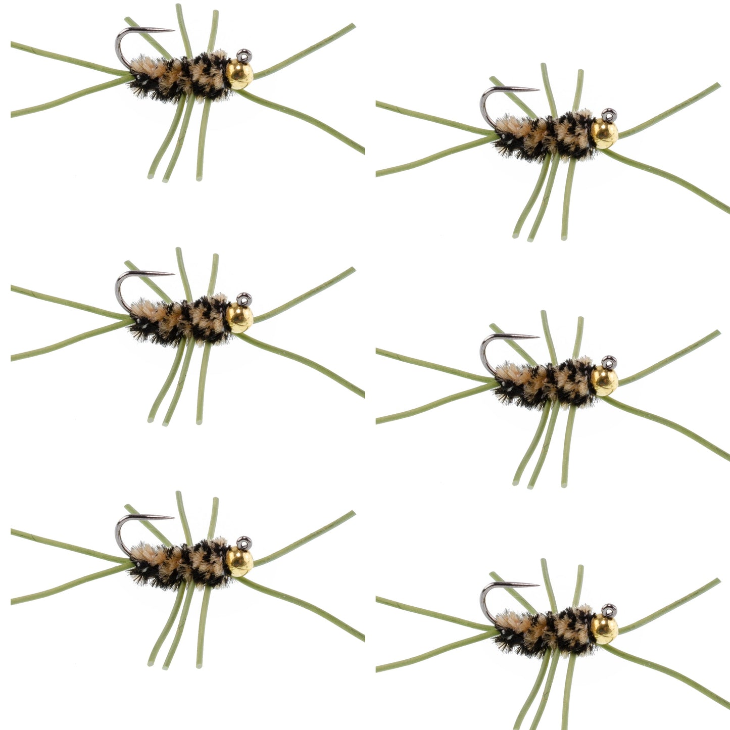 Premium Tungsten Bead Barbless Pat's Rubber Legs Nymphs - Coffee/Black - Set of 6 Size 10 - Korvel