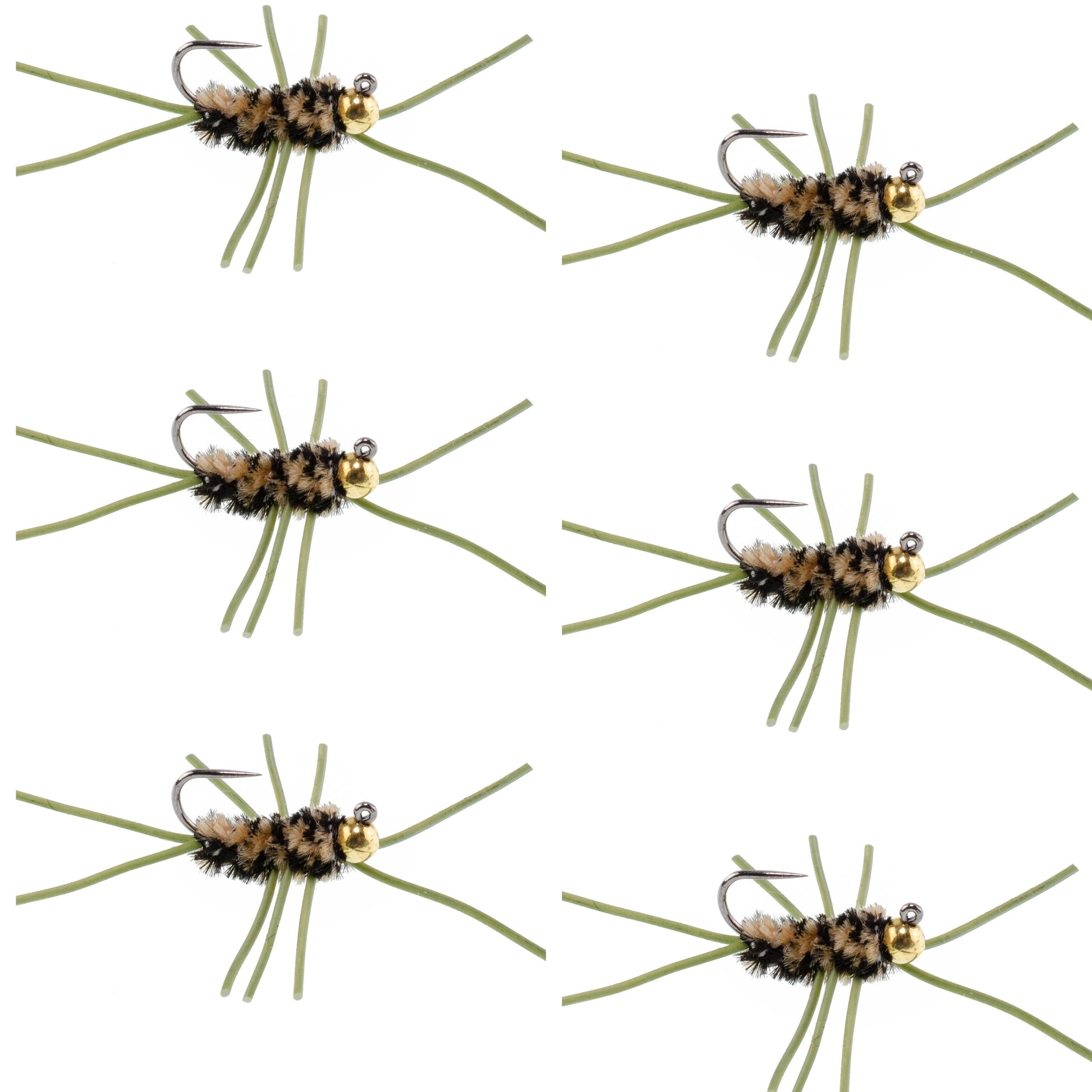 Premium Tungsten Bead Barbless Pat's Rubber Legs Nymphs - Coffee/Black - Set of 6 Size 10 - Korvel