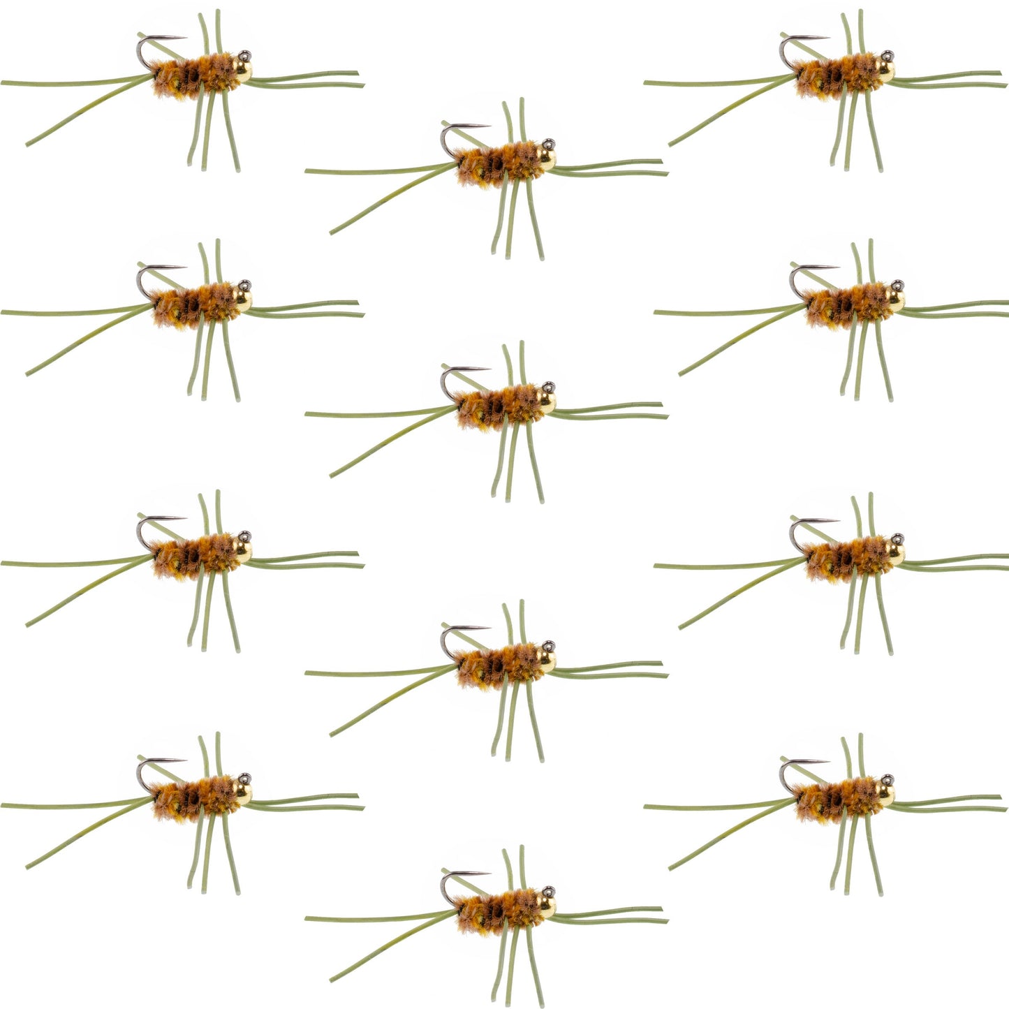 Premium Tungsten Bead Barbless Pat's Rubber Legs Euro Nymphs - 12 Pack Size 10 - Korvel