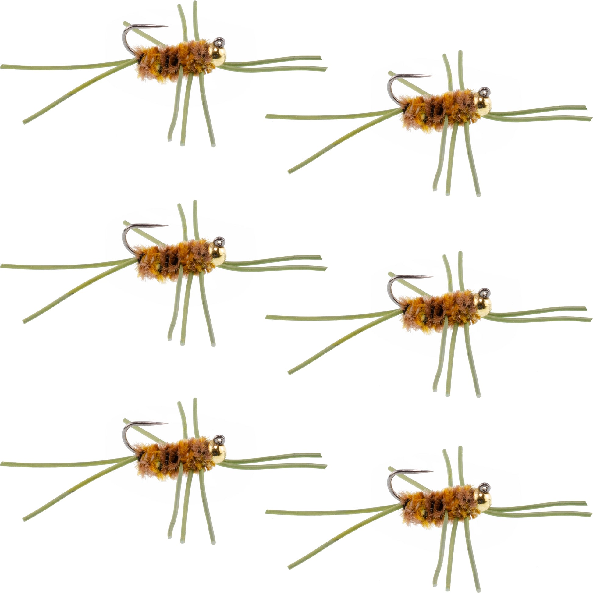 Premium Tungsten Bead Barbless Pat's Rubber Legs Nymphs - Coffee/Tan - Set of 6 Size 10 Flies - Korvel