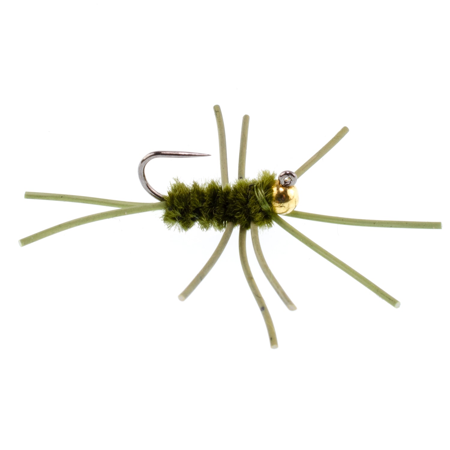 Premium Tungsten Bead Barbless Pat's Rubber Legs Nymphs - Dark Olive, Set of 12 (Size 10) - Korvel