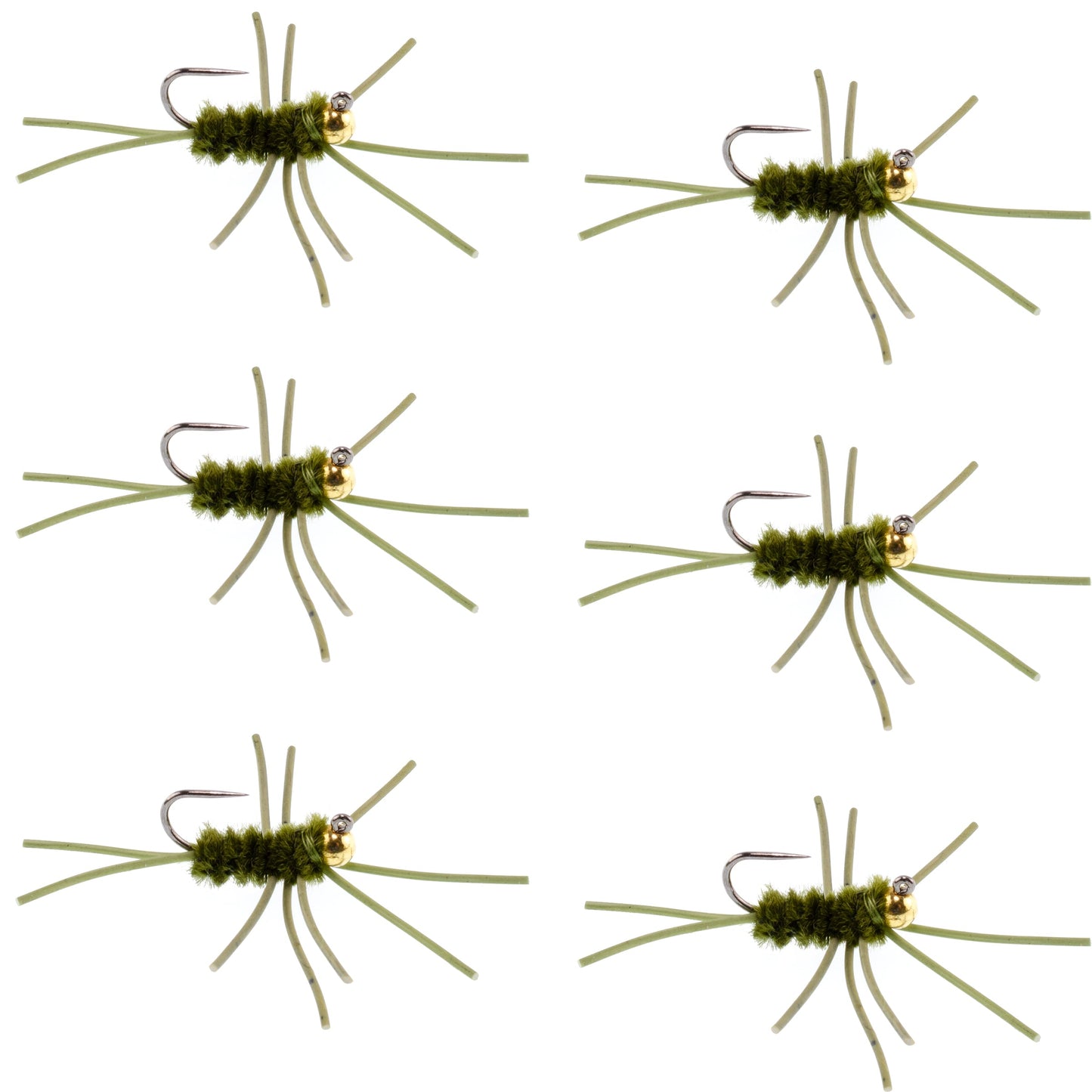 Premium Tungsten Bead Barbless Pat's Rubber Legs Euro Nymph - Set of 6 Size 10 Flies - Korvel