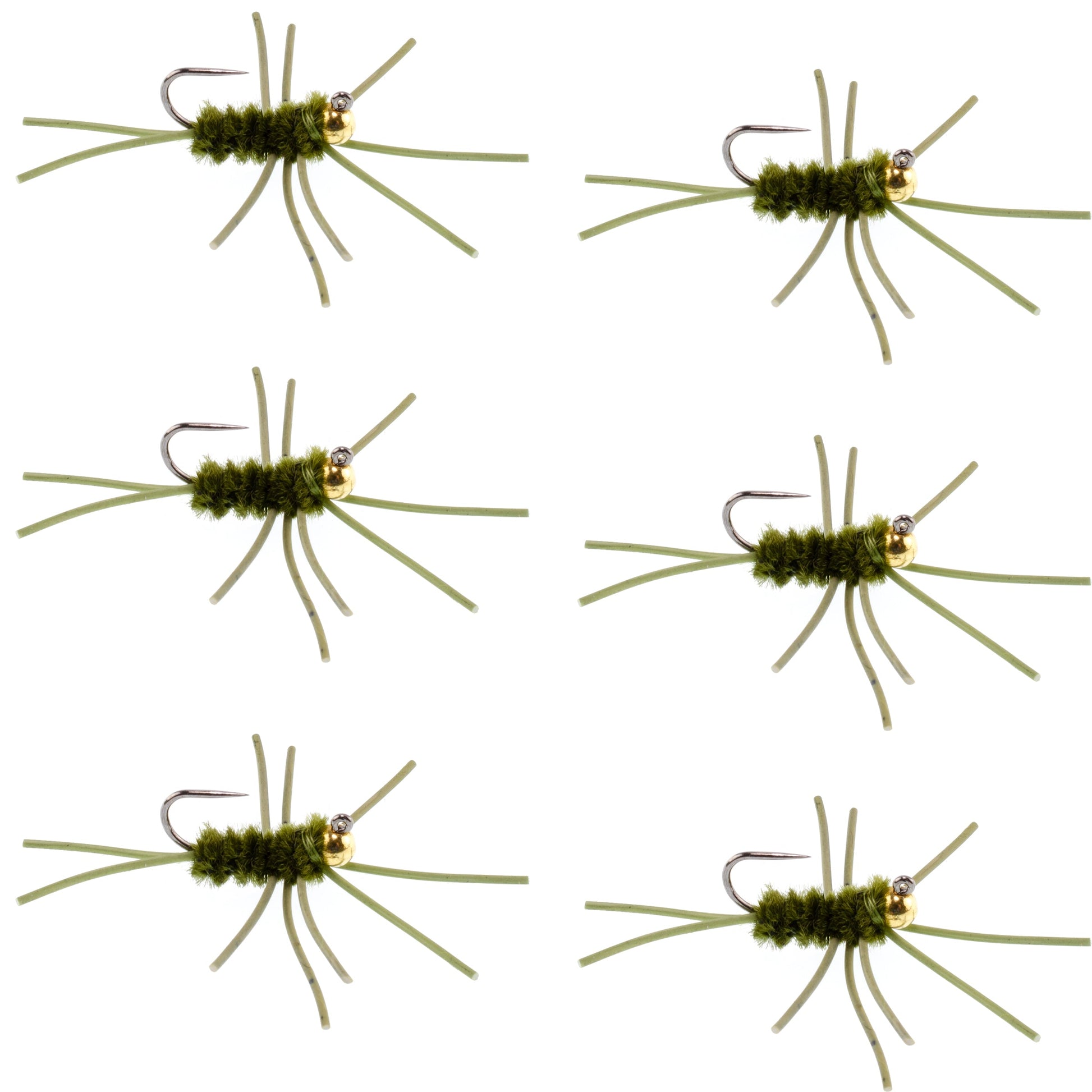 Premium Tungsten Bead Barbless Pat's Rubber Legs Euro Nymph - Set of 6 Size 10 Flies - Korvel