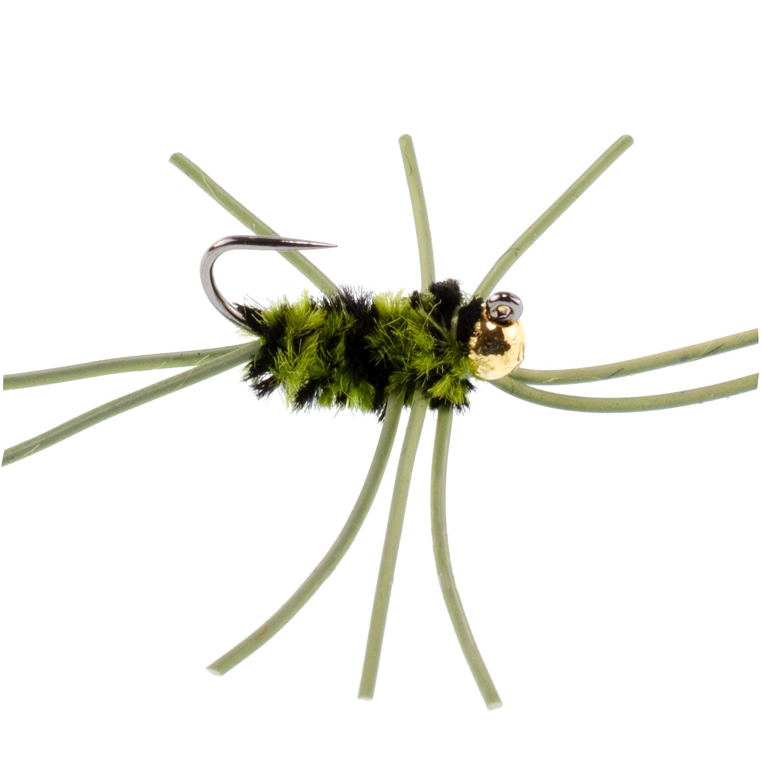 Premium Tungsten Bead Barbless Pat's Rubber Legs Nymphs - Black/Olive - 12 Pack Size 10 - Korvel