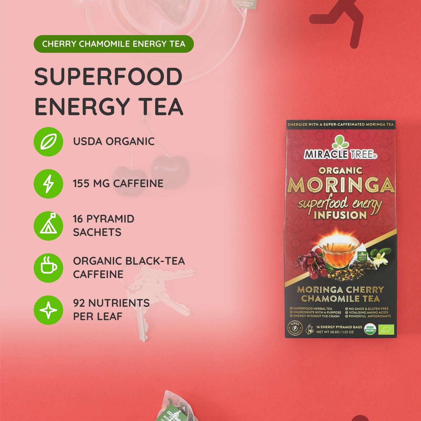 Té Energético de Moringa - Mezcla de Cereza y Manzanilla