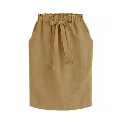 Falda de Cintura Elástica de Algodón para Mujer con Lazo - Estilo Midi Lápiz (Verde)