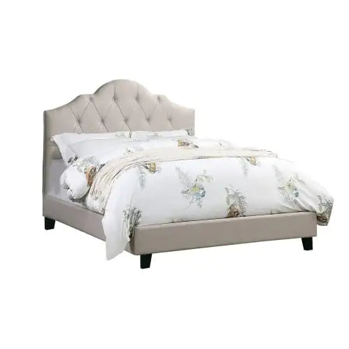 Lit Queen Size Contemporain avec Tête de Lit Réglable en Brun Clair
