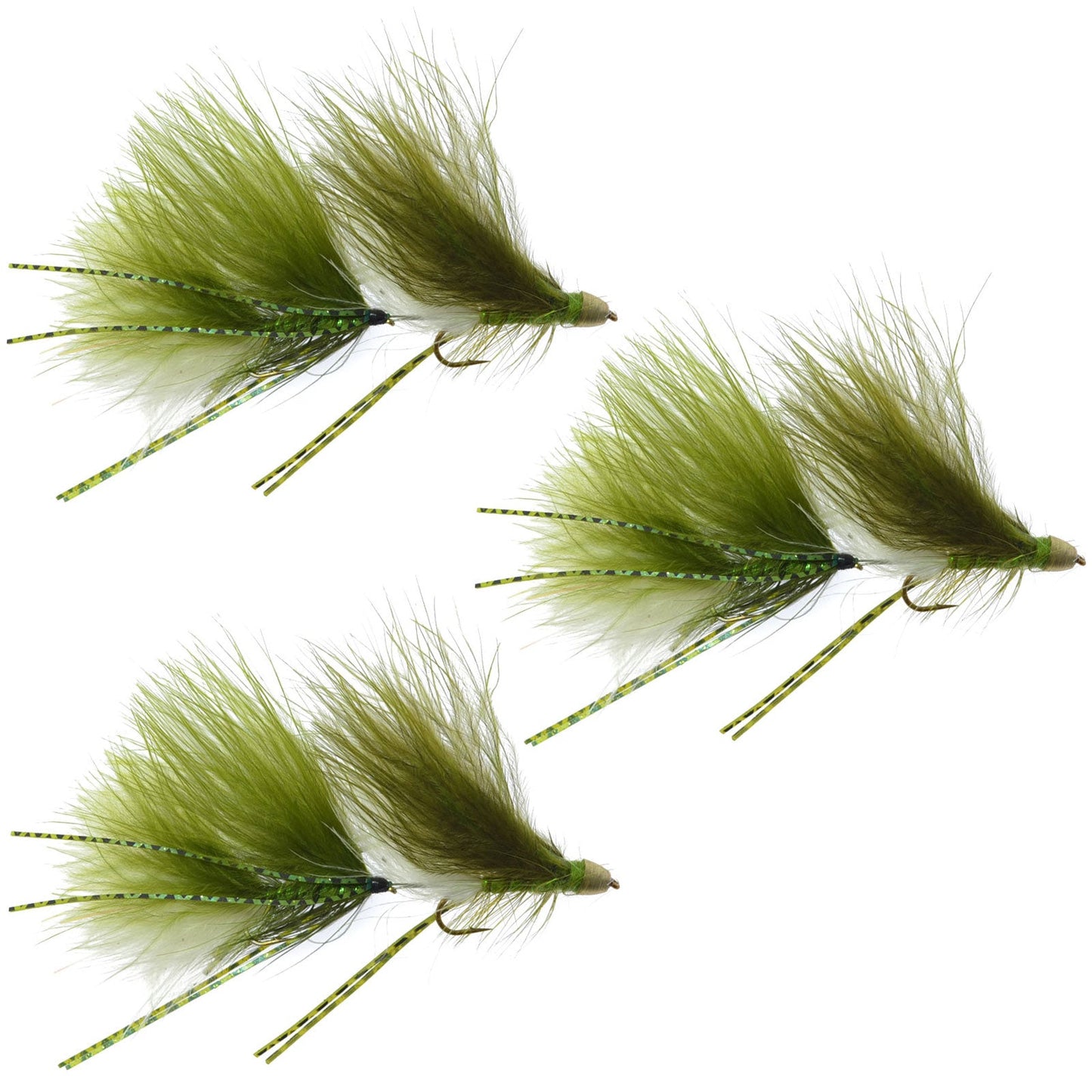 Articulated Circus Peanut Envy Streamers - Olive/White - Size 6 - Set of 3 - Korvel