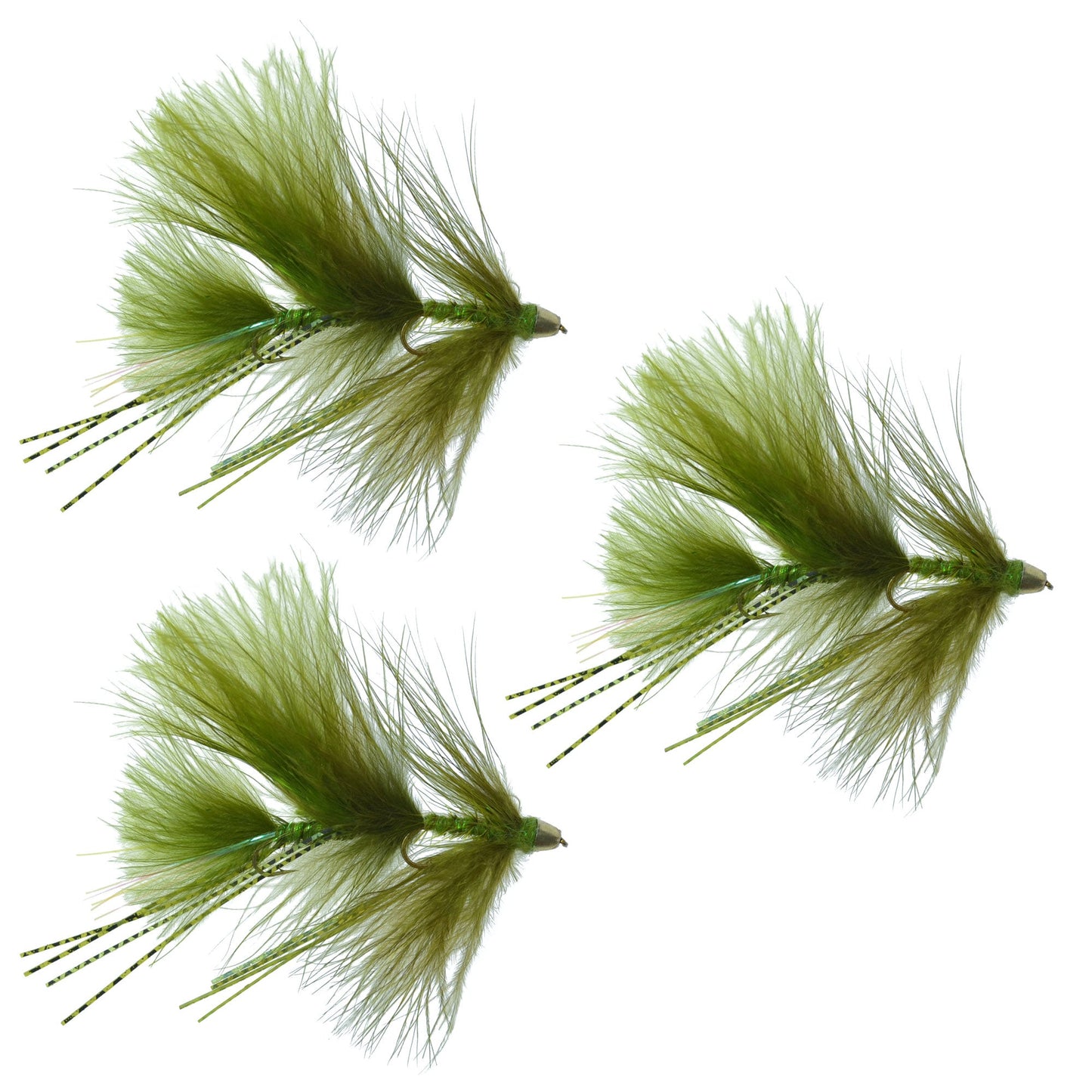 Articulated Circus Peanut Envy Streamer Olive - Size 6 - Set of 3 Premium Fishing Flies - Korvel