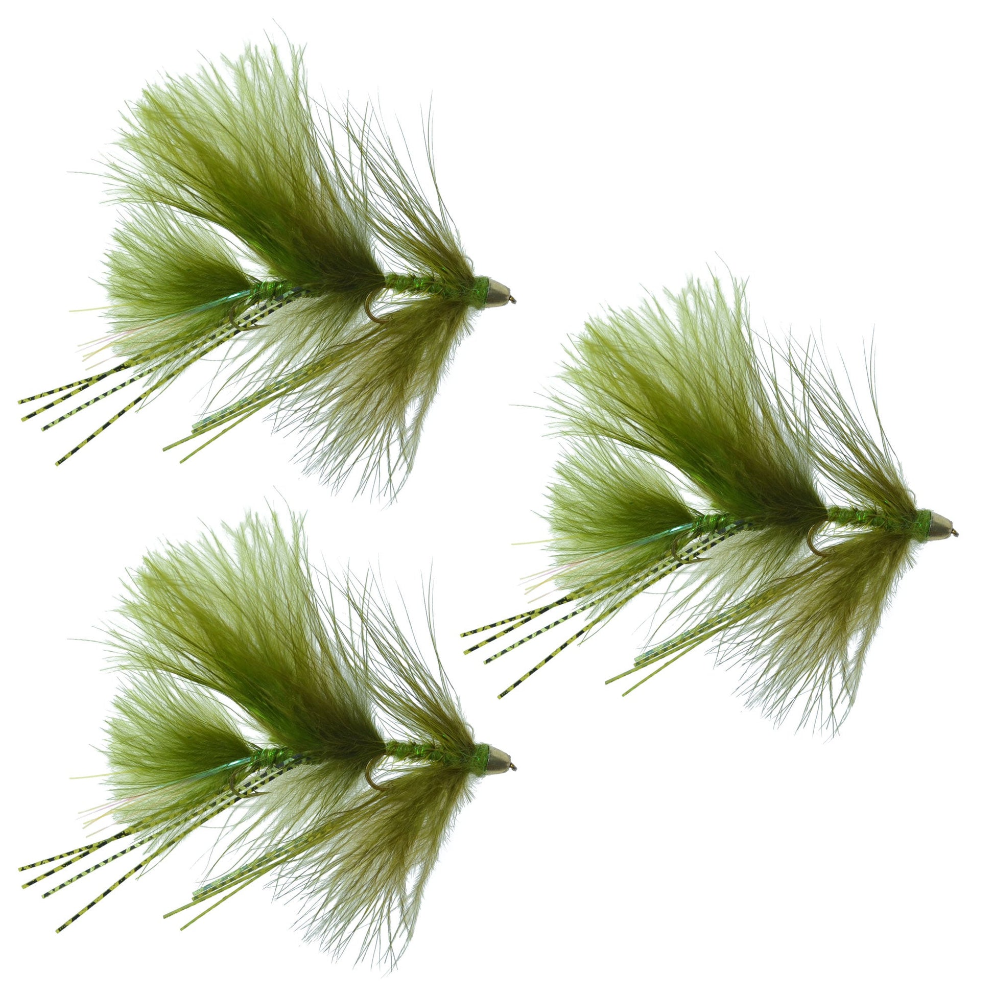Articulated Circus Peanut Envy Streamer Olive - Size 6 - Set of 3 Premium Fishing Flies - Korvel