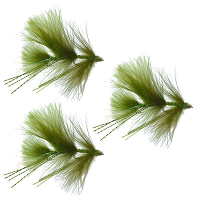 Articulated Circus Peanut Envy Streamer Olive - Size 6 - Set of 3 Premium Fishing Flies - Korvel