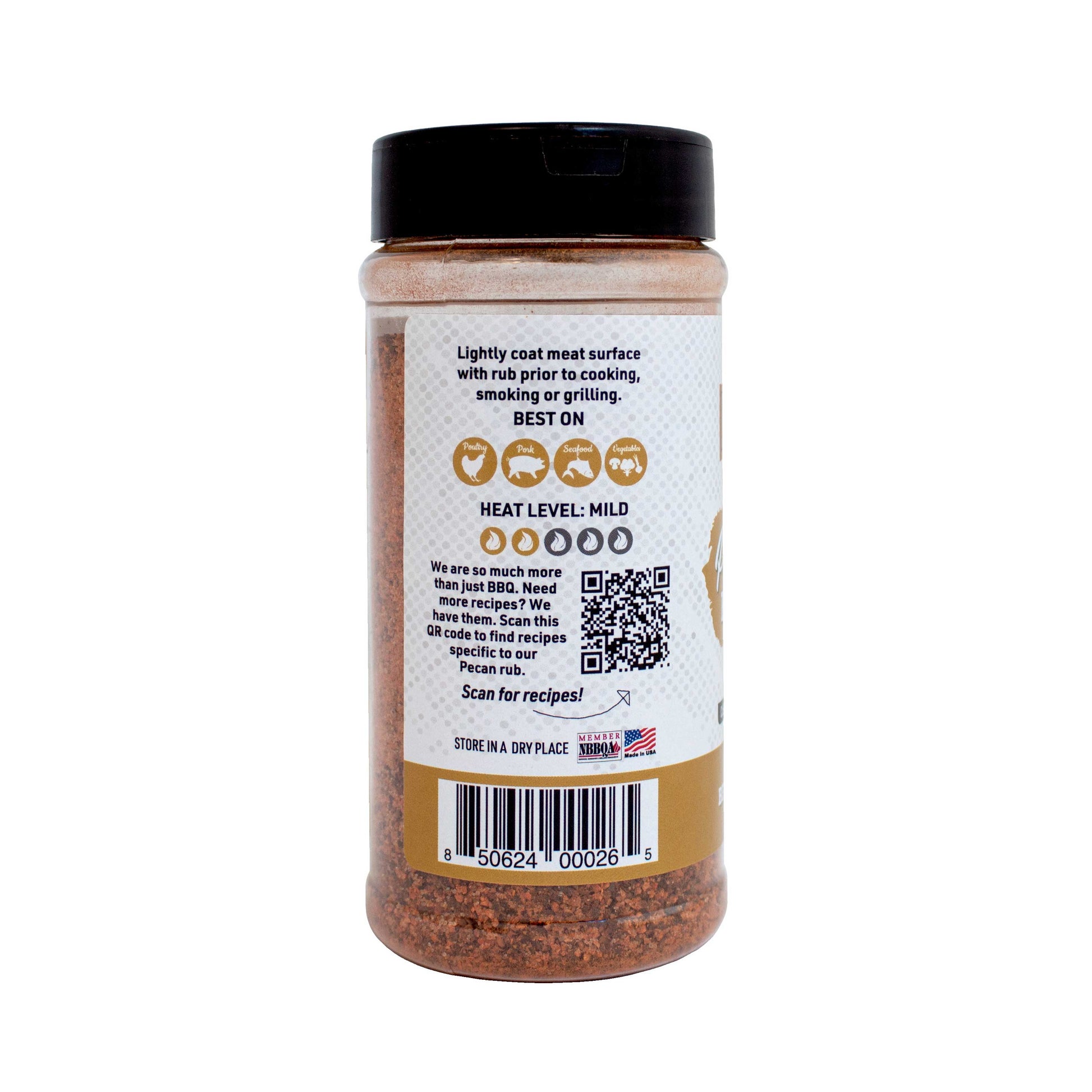 Pecan Natural Gluten Free BBQ Rub 11 oz - Korvel