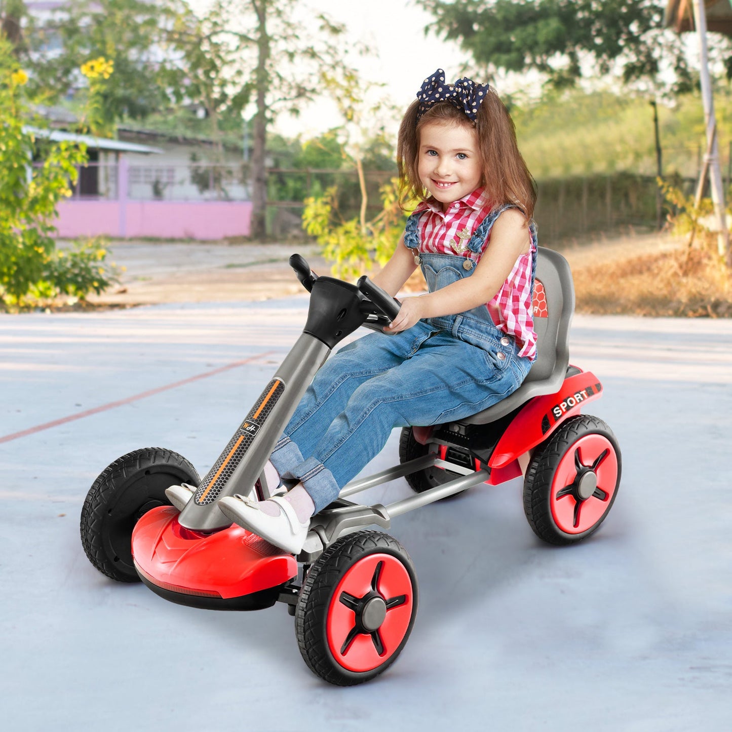 Pedal Powered 4-Wheel Toy Car with Adjustable Features - Red