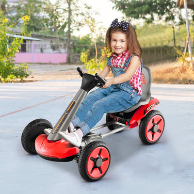 Pedal Powered 4-Wheel Toy Car with Adjustable Features - Red
