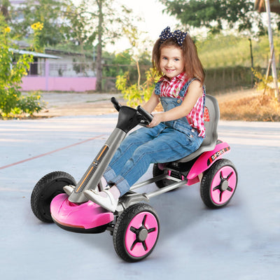 Pedal Powered 4-Wheel Toy Car - Adjustable Steering & Seat - Pink