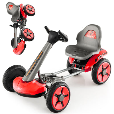 Pedal Powered 4-Wheel Toy Car with Adjustable Features - Red