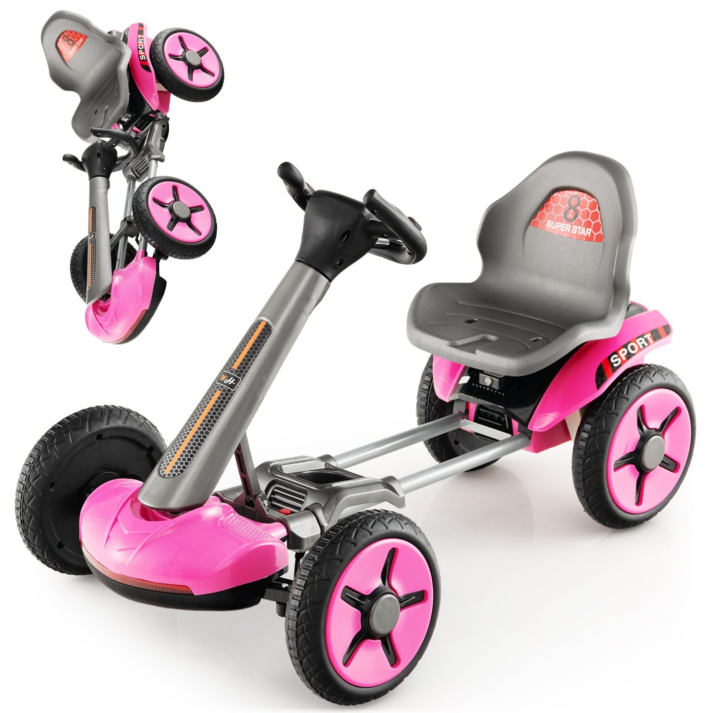 Coche de Juguete de 4 Ruedas a Pedales - Dirección y Asiento Ajustables - Rosa