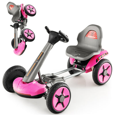 Pedal Powered 4-Wheel Toy Car - Adjustable Steering & Seat - Pink