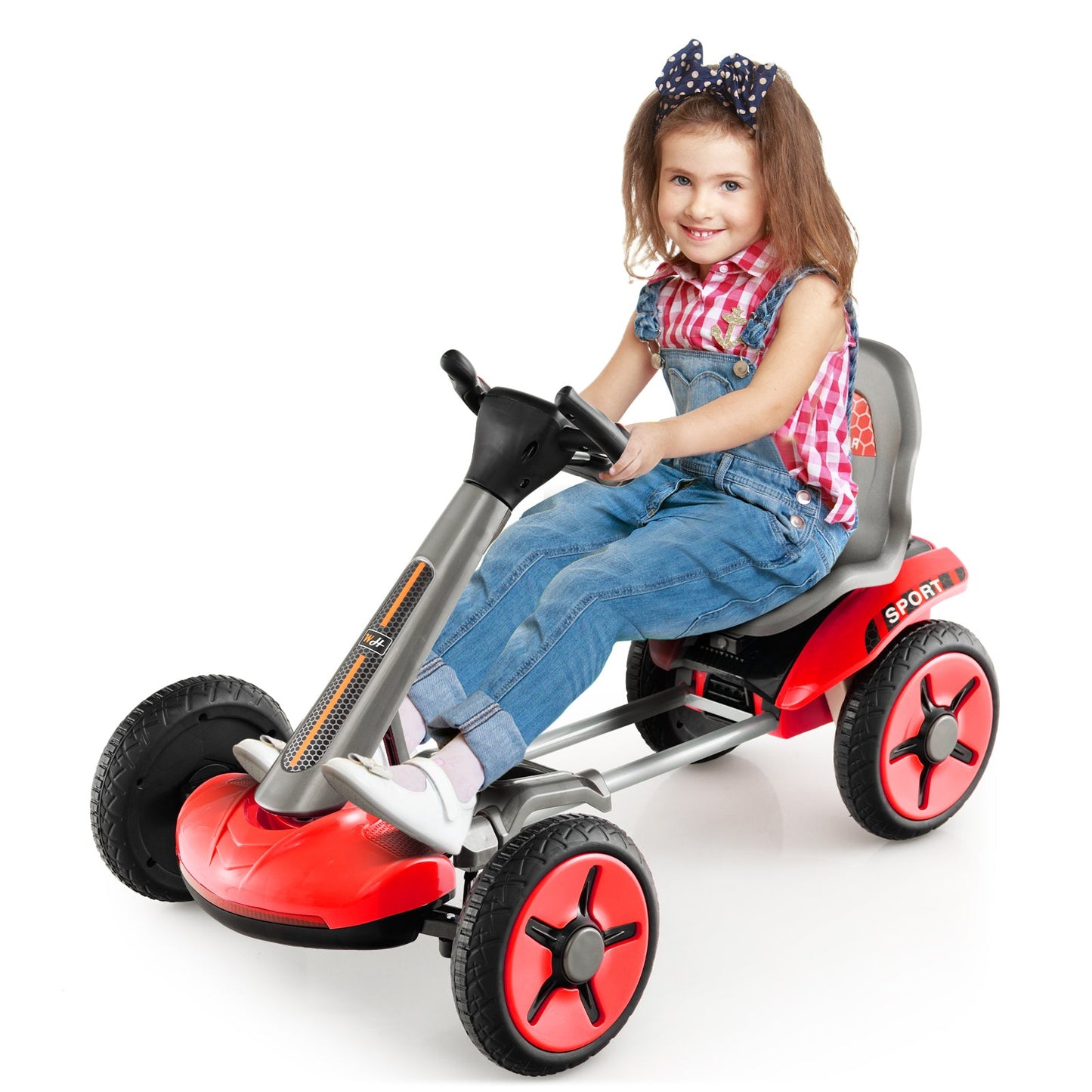 Pedal Powered 4-Wheel Toy Car with Adjustable Features - Red