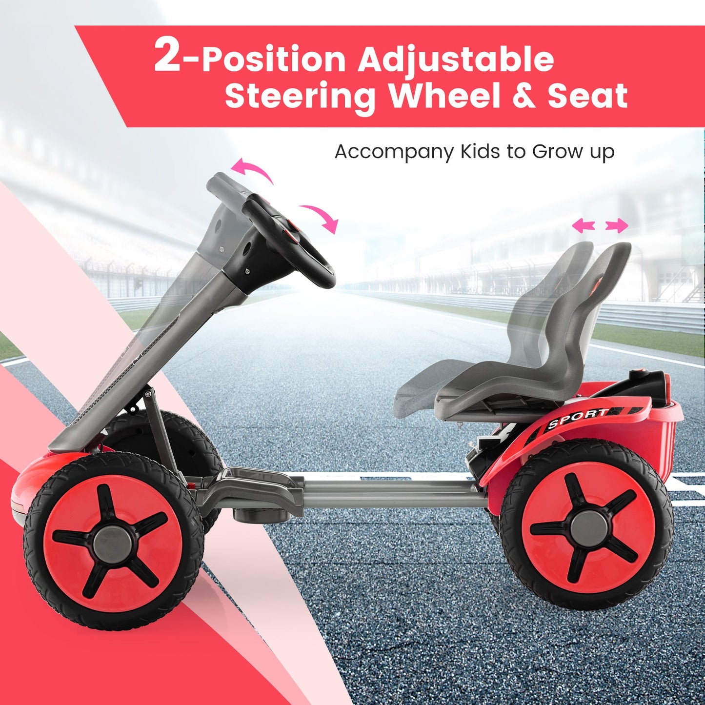 Pedal Powered 4-Wheel Toy Car with Adjustable Features - Red