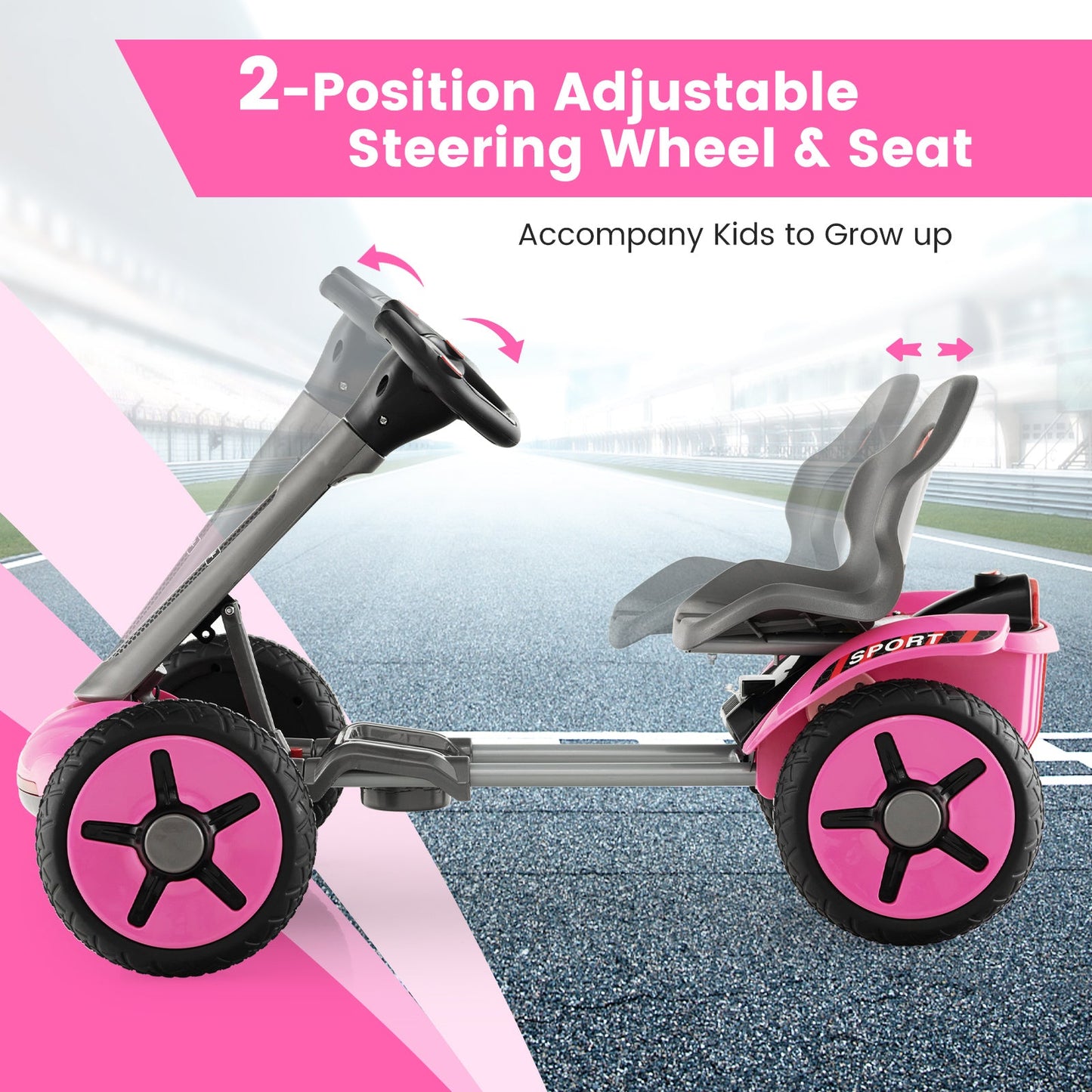 Coche de Juguete de 4 Ruedas a Pedales - Dirección y Asiento Ajustables - Rosa