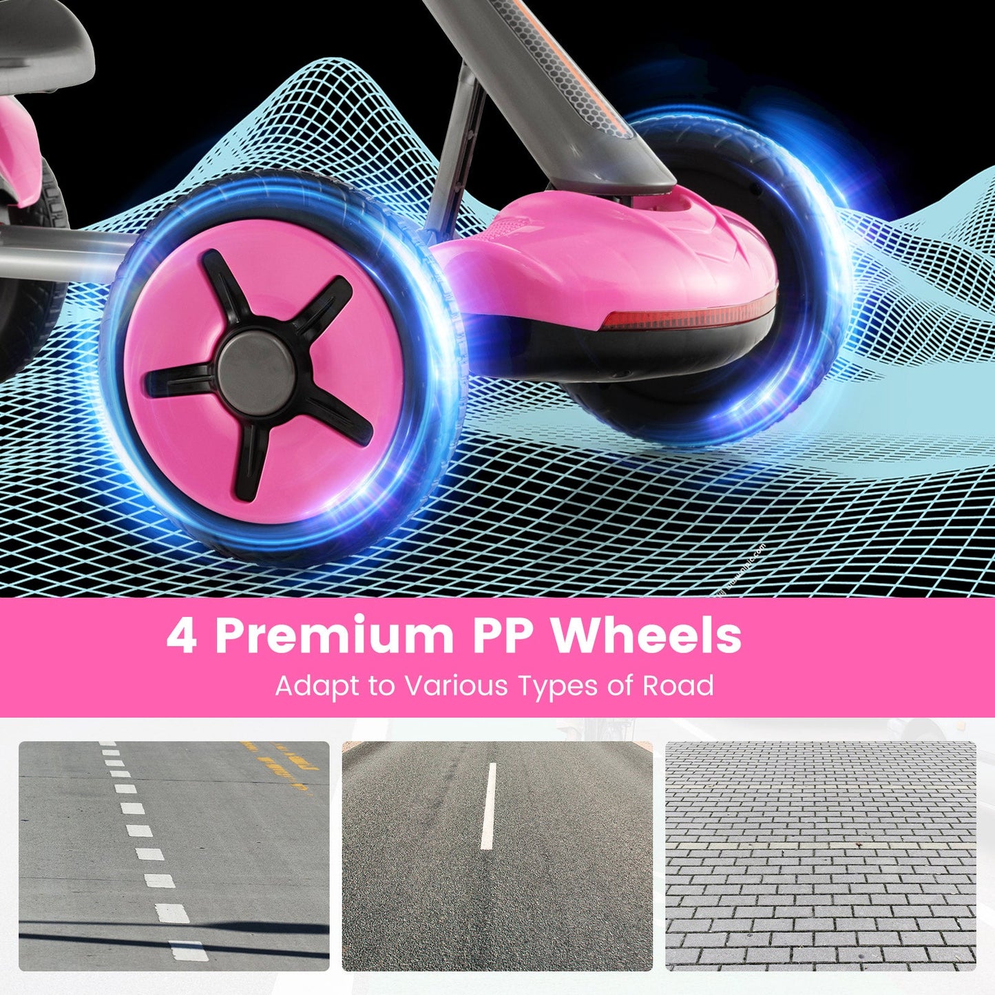 Coche de Juguete de 4 Ruedas a Pedales - Dirección y Asiento Ajustables - Rosa