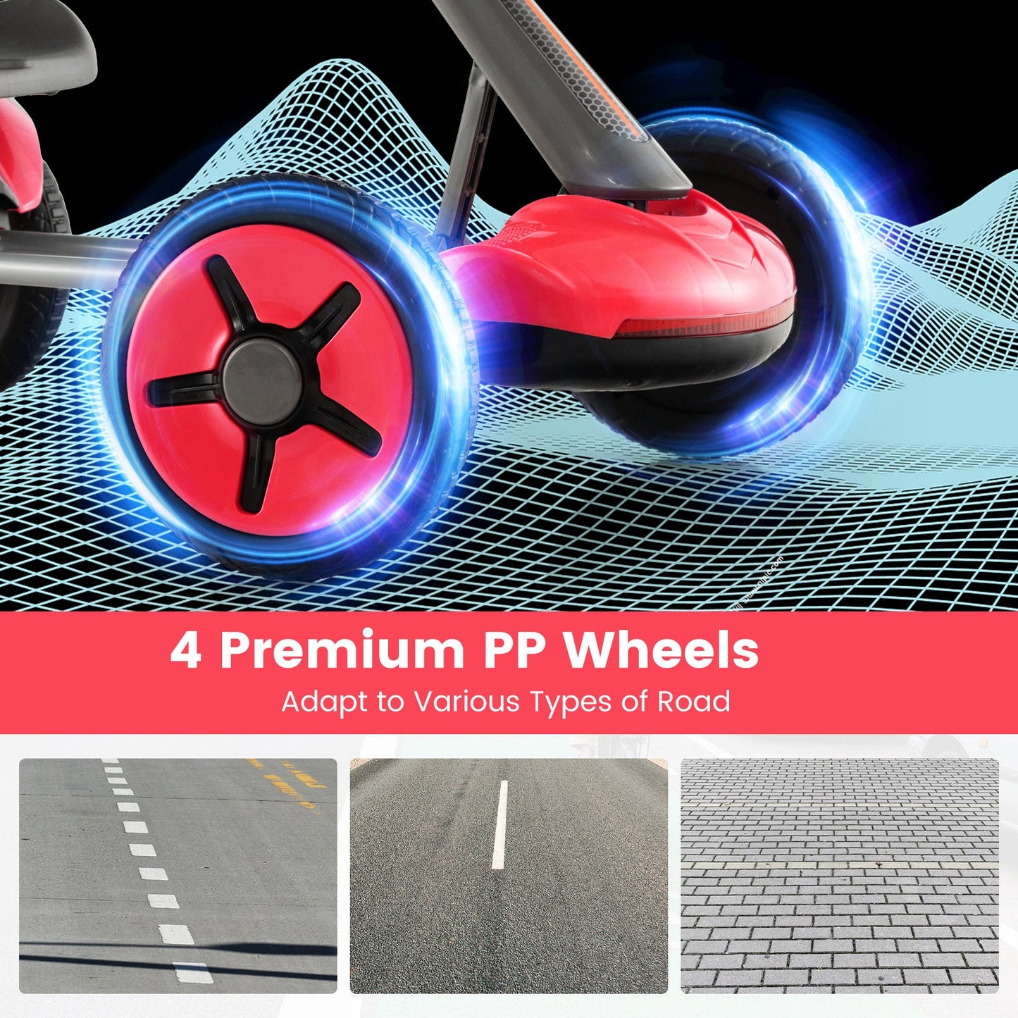 Pedal Powered 4-Wheel Toy Car with Adjustable Features - Red