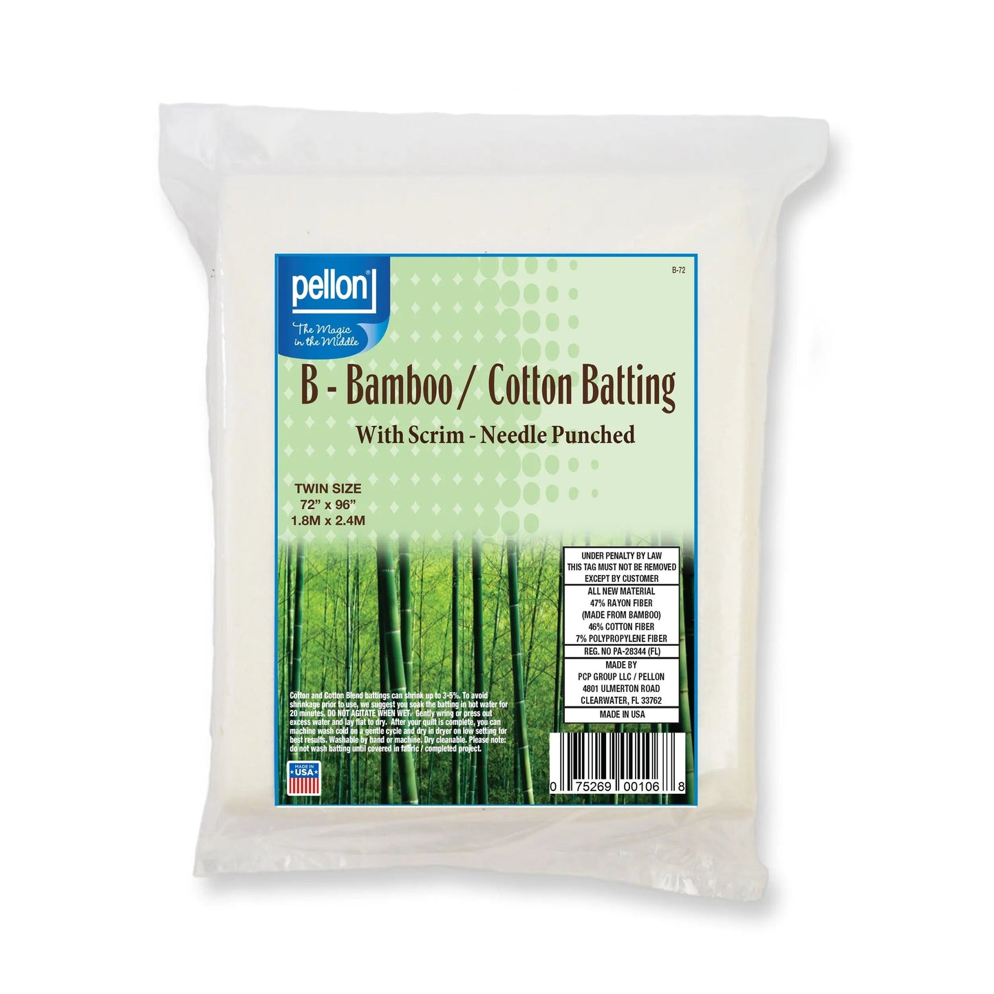 Pellon® Bamboo/Cotton Batting Scrim - Twin Size 72" x 96"