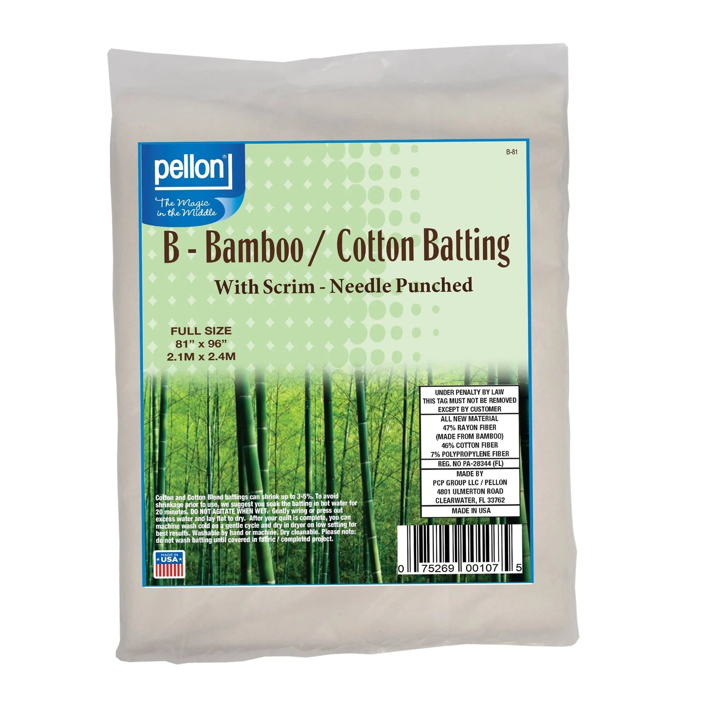 Pellon® Bamboo/Cotton Batting Scrim - Full Size 81" x 96"