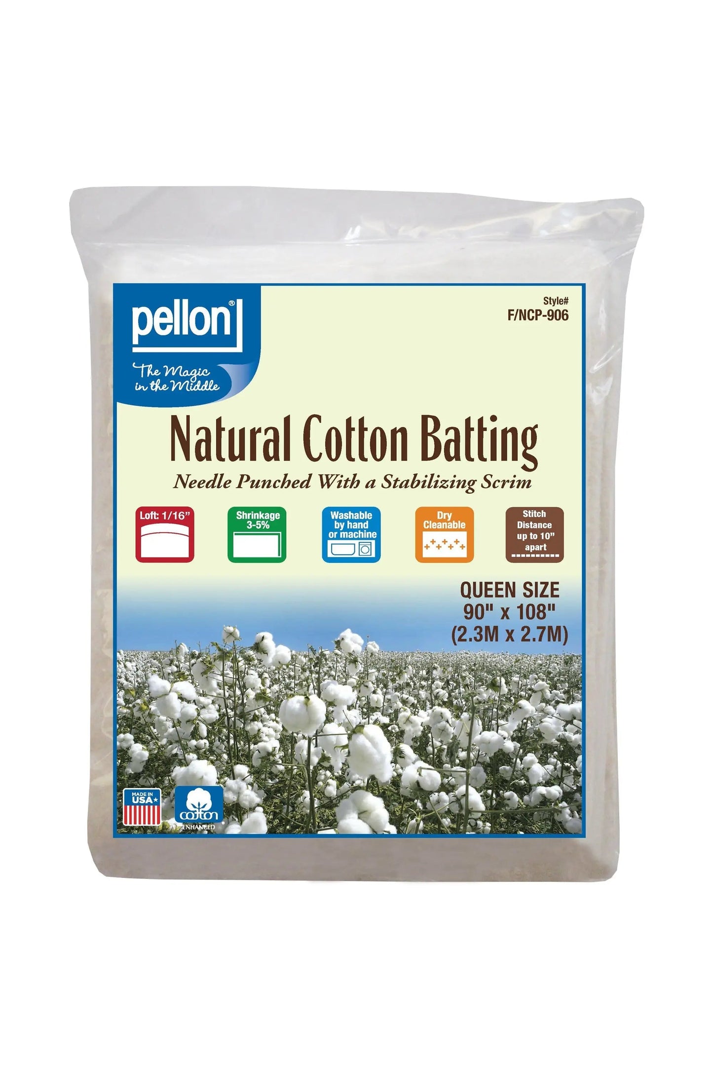 Batting de Algodón Natural Pellon® con Scrim - Tamaño Queen 90" x 108"